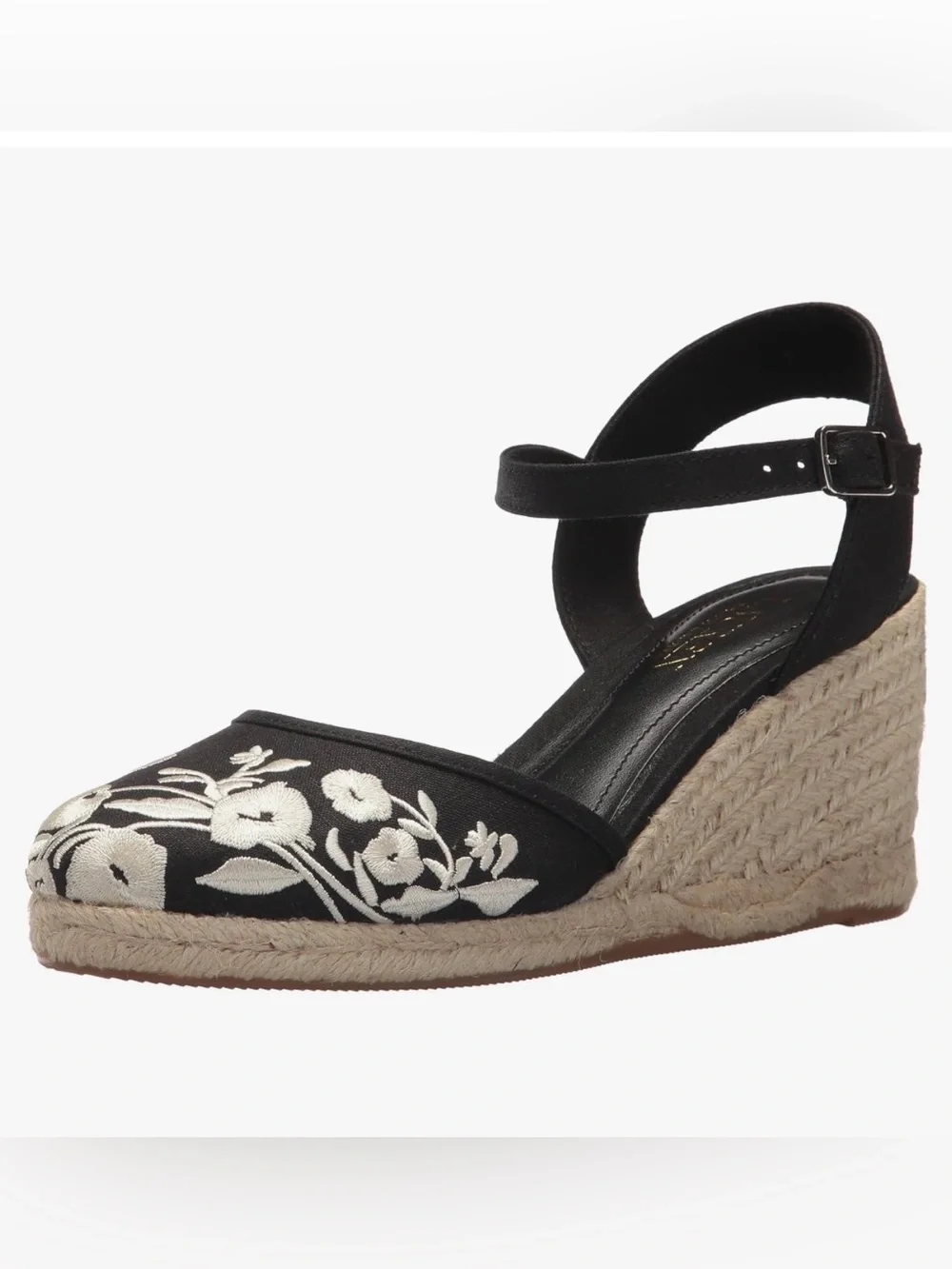 Lauren Ralph Lauren Hayleigh Embroidered Black Wedge Espadrille Wedge Sz 9.5